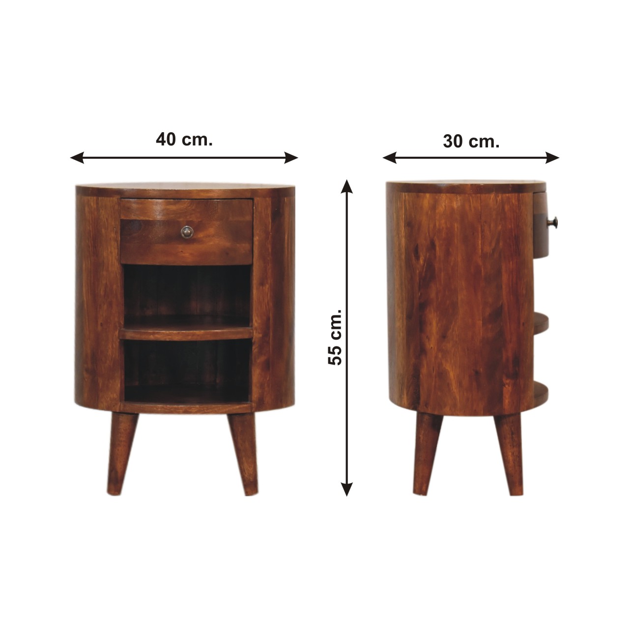 Size chart for Cortez Chestnut Bedside Table