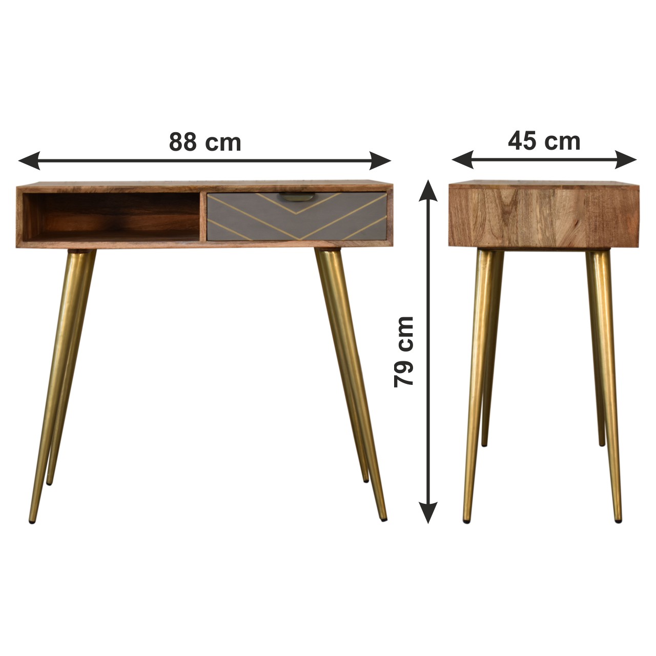 Size chart for Cement Brass Cable Writing Desk | Oak-Ish Mango Wood