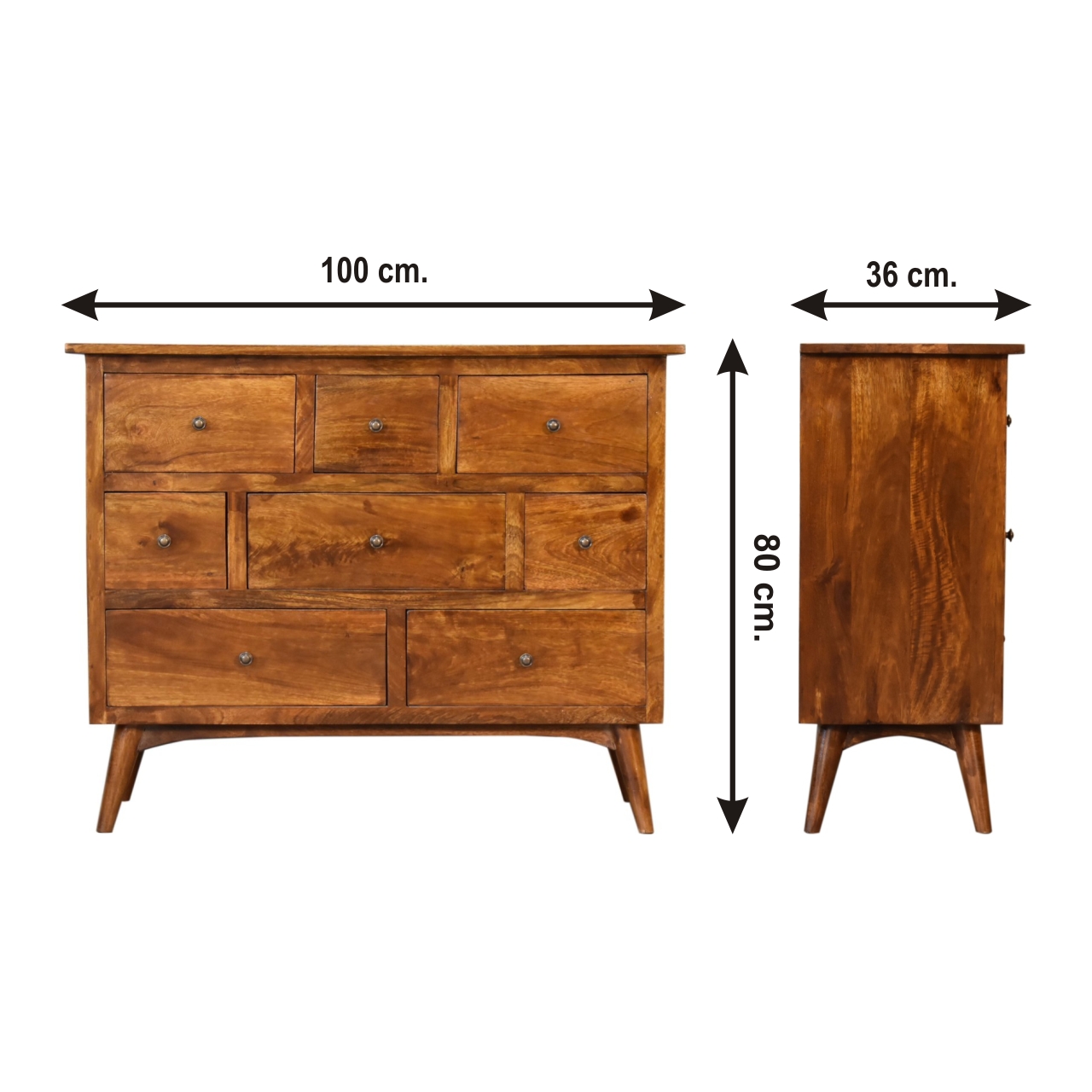 Size chart for Chestnut Solid Wood 8 Drawer Chest
