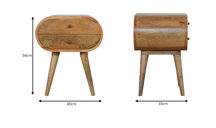 Size chart for Circular Bedside Table | Oak Mango Wood