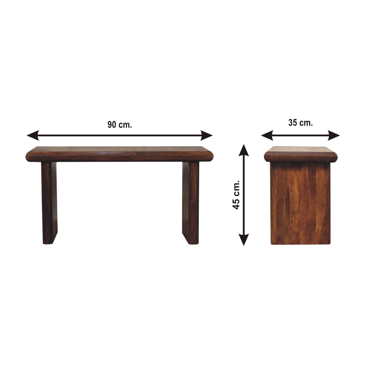 Size chart for Rio Bench | Chestnut Solid Mango Wood