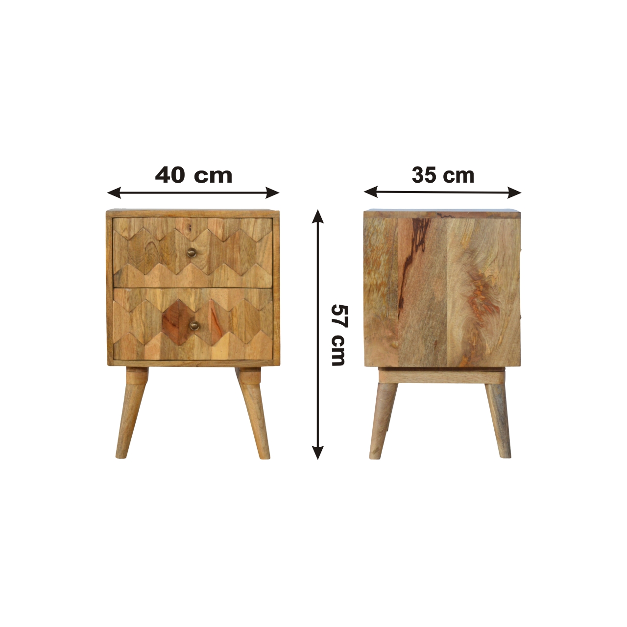Size chart for Pineapple Carve 2 Drawer Bedside