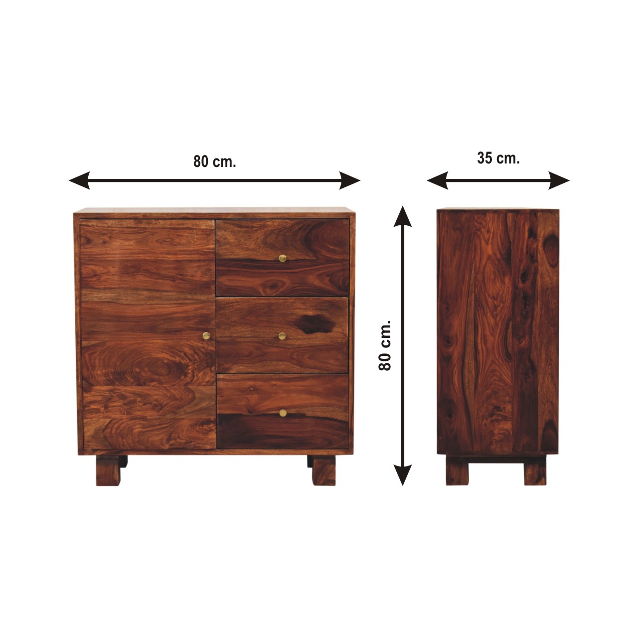 Size chart for Tula Mini Sideboard Chest of Drawers | Chestnut Solid Mango Wood