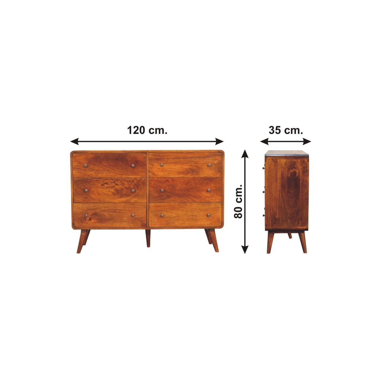 Size chart for Large Curved Chestnut Chest of Drawers