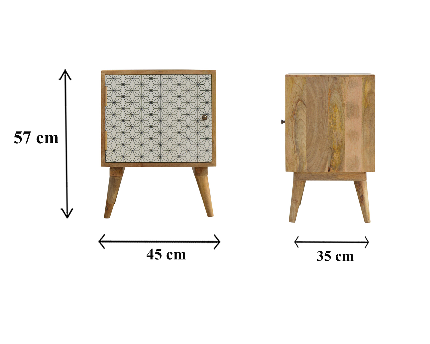 Size chart for Prima Door Bedside Table | Oak-Ish Mango Wood