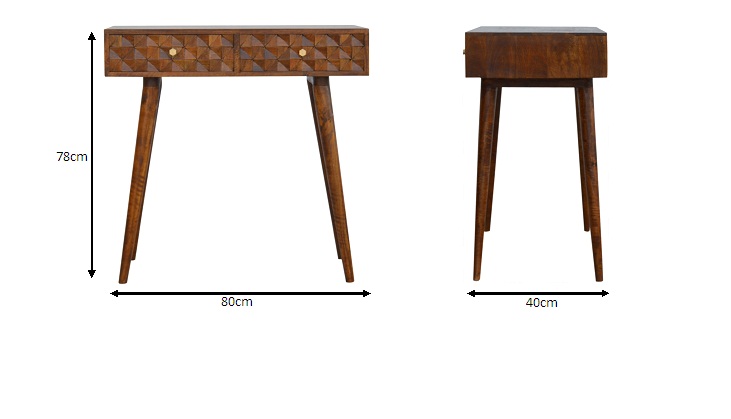 Size chart for Chestnut Diamond Carve Console Chest of Drawers | Hand-Carved