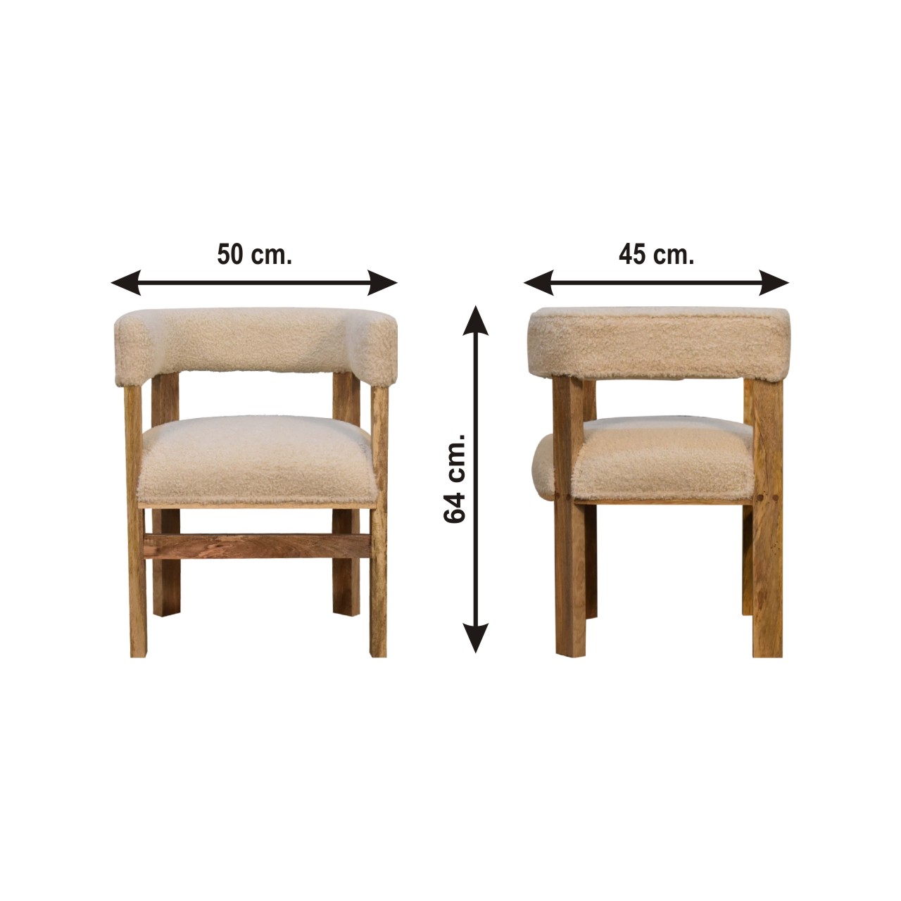 Size chart for Cream Boucle Solid Wood Chair