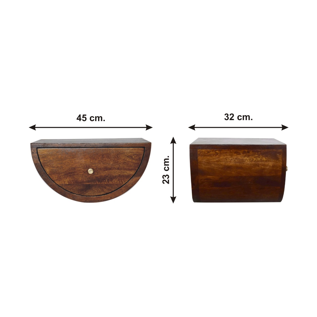 Size chart for Chestnut Crescent Floating Bedside Table | Wall-Mounted