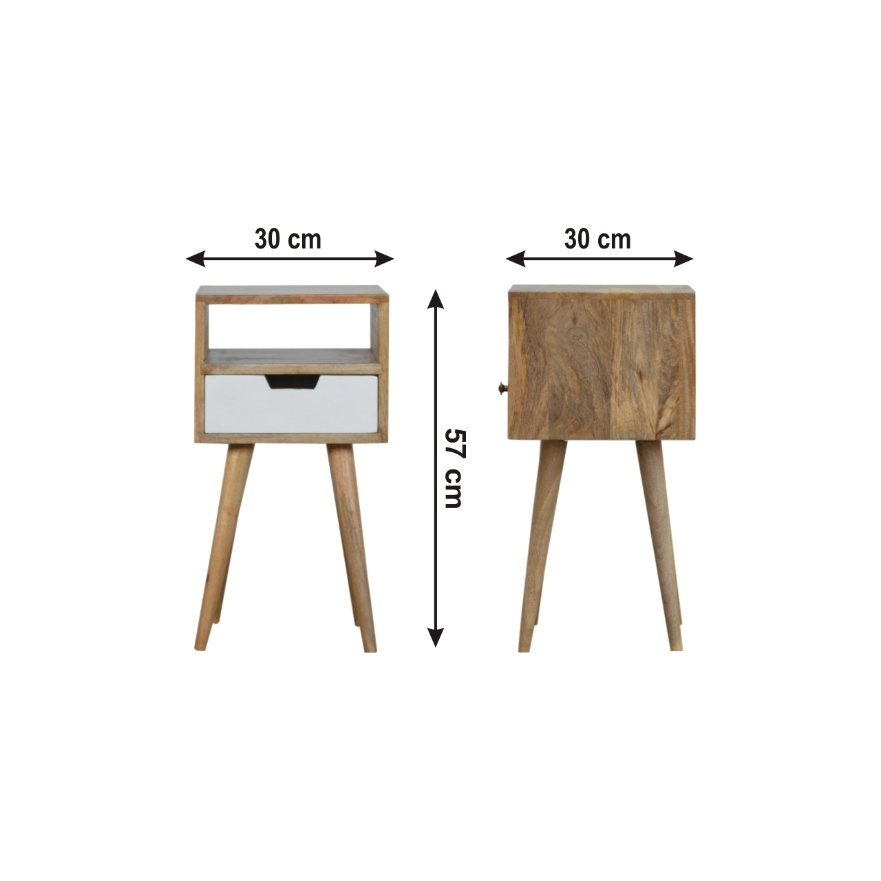 Size chart for Mini White Hand Painted Bedside Table | Hand-Painted Mango Wood