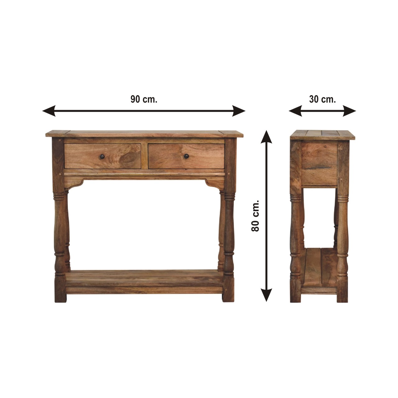 Size chart for Granary 2 Drawer Console Table