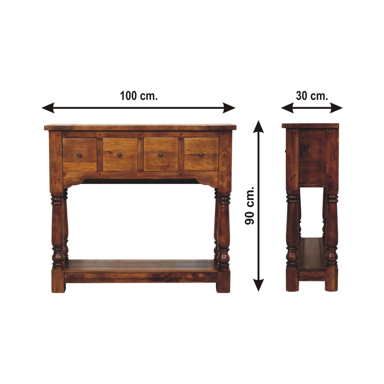 Size chart for Chestnut 4 Drawer Console Table