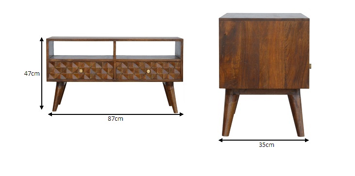 Size chart for Chestnut Diamond Carved TV Unit Chest of Drawers | Hand-Carved