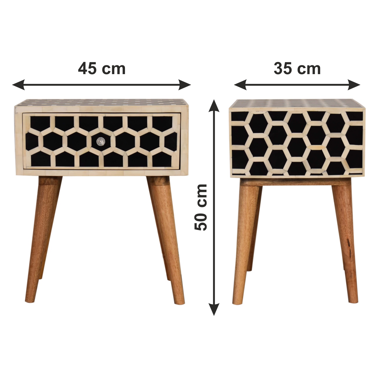Size chart for Honeycomb Bone Inlay Bedside Table