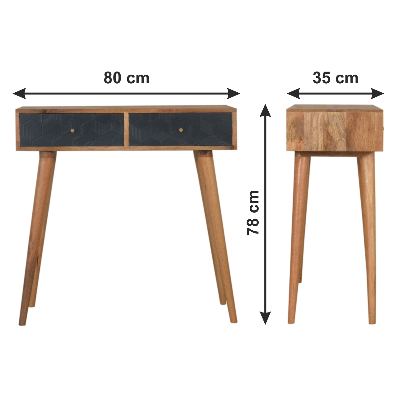 Size chart for Acadia Black Console Table