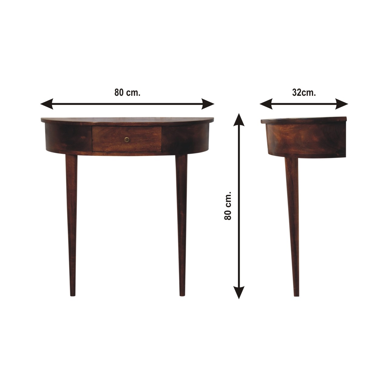 Size chart for Backless Mounted Chestnut Console