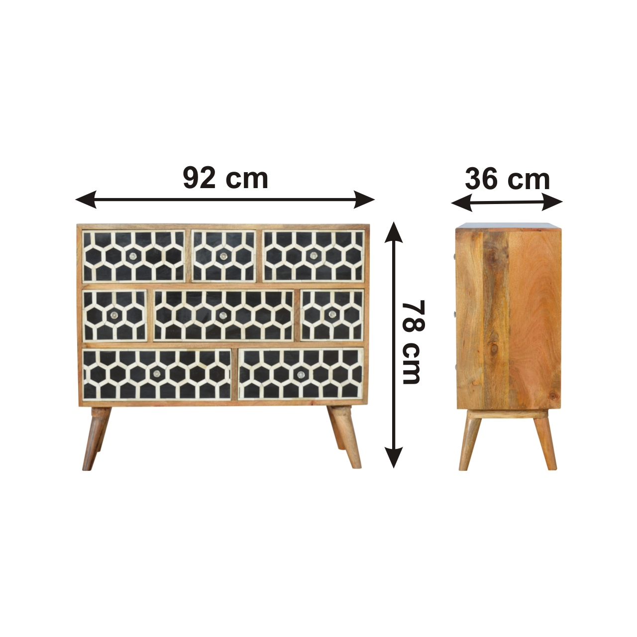 Size chart for Bone Inlay Chest of Drawers