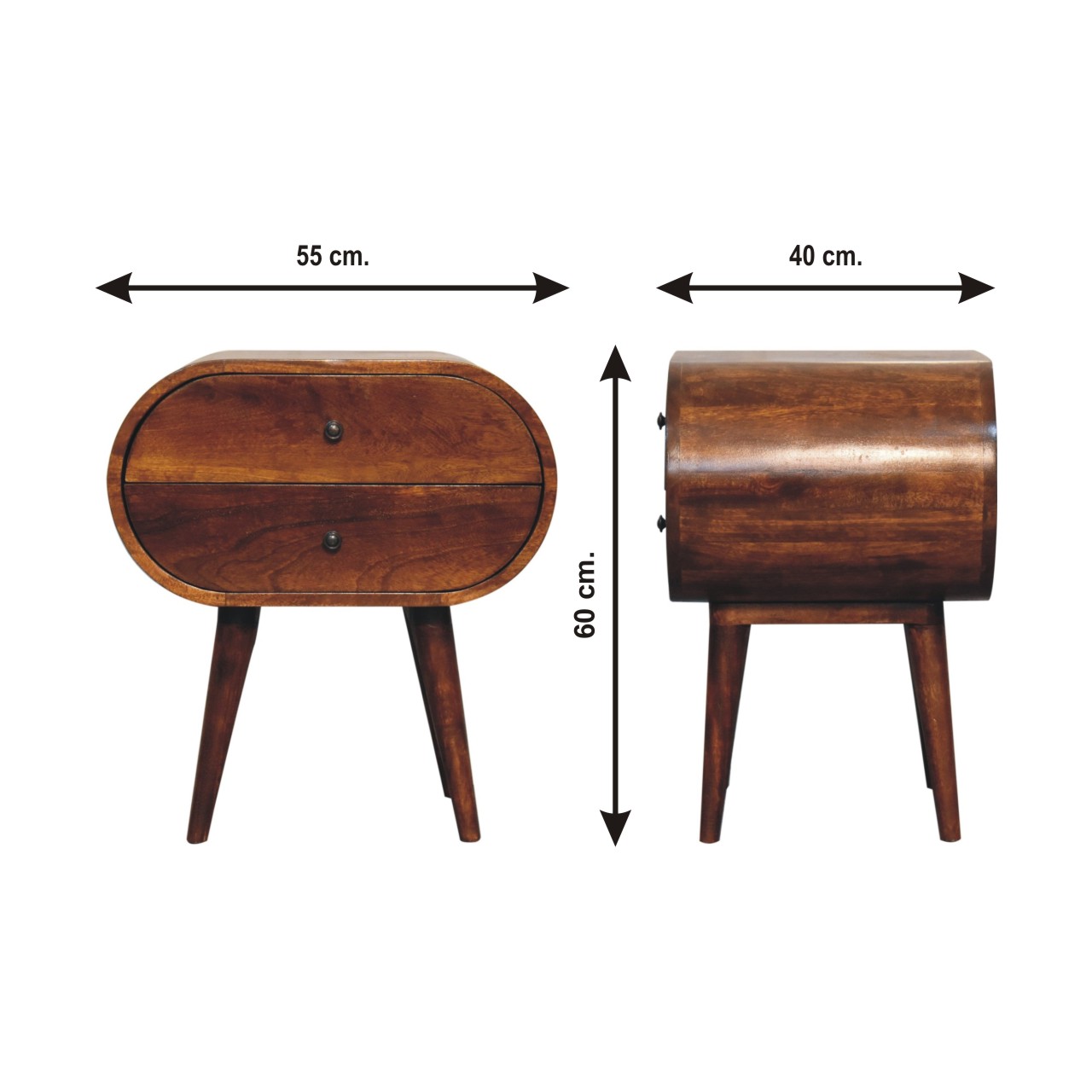Size chart for Large Chestnut Circular Bedside Table