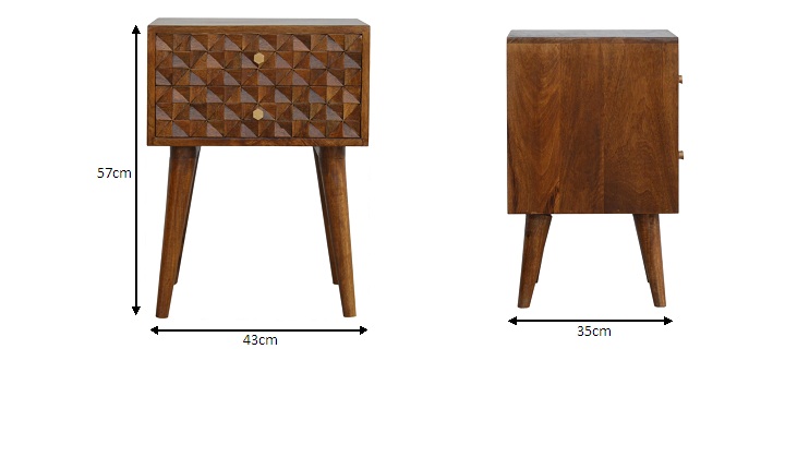 Size chart for Diamond Carved Chestnut Bedside Table | Hand-Carved