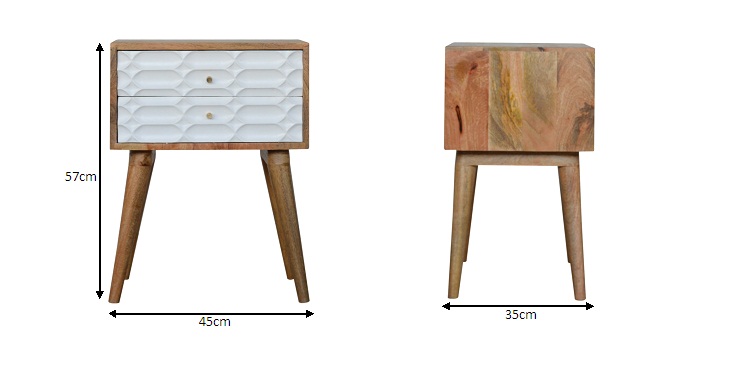 Size chart for Capsule Carved Bedside Table | Oak Solid Mango Wood Hand-Carved