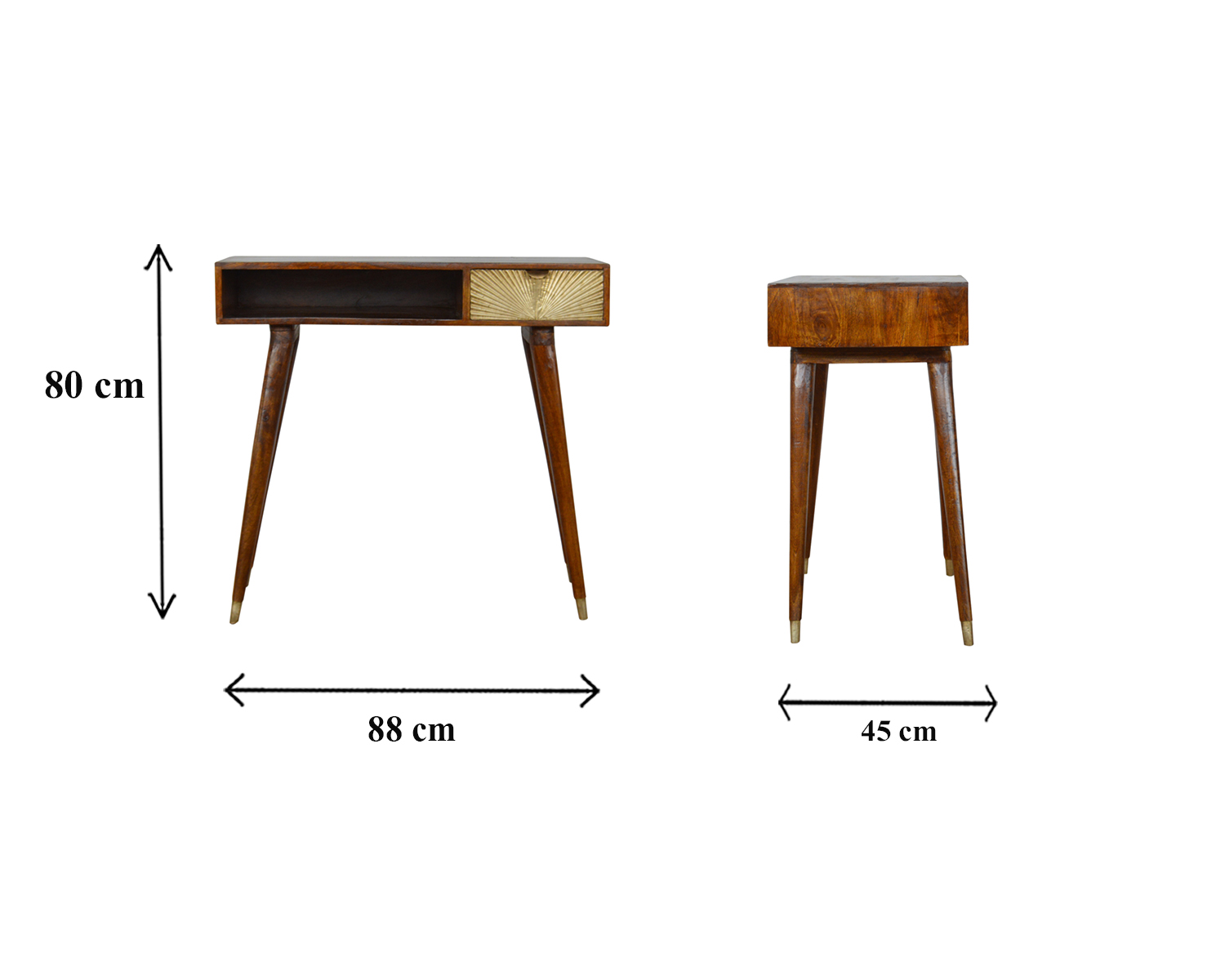 Size chart for Sunrise Gold Carved Writing Desk | Chestnut Mango Wood Hand-Carved
