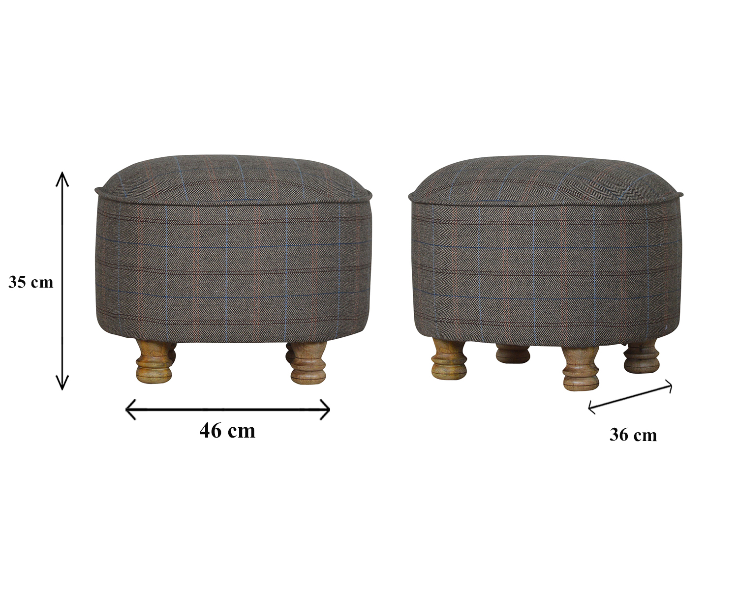Size chart for Oval Multi Tweed Foot Stool