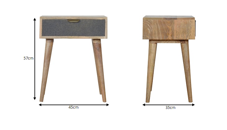 Size chart for Grey Tweed Bedside Table