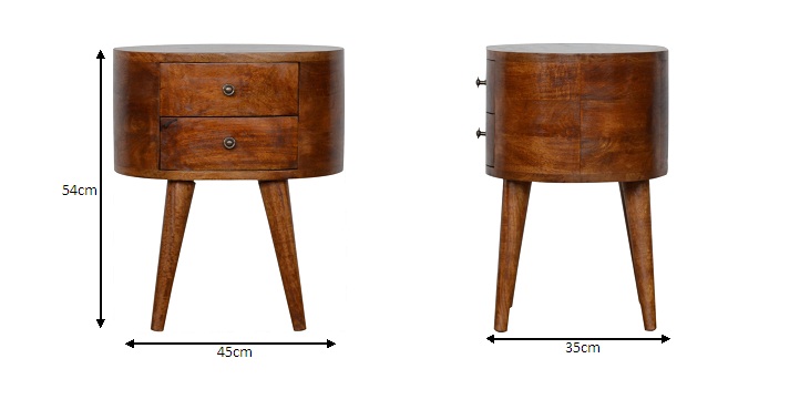 Size chart for Chestnut Rounded Bedside Table