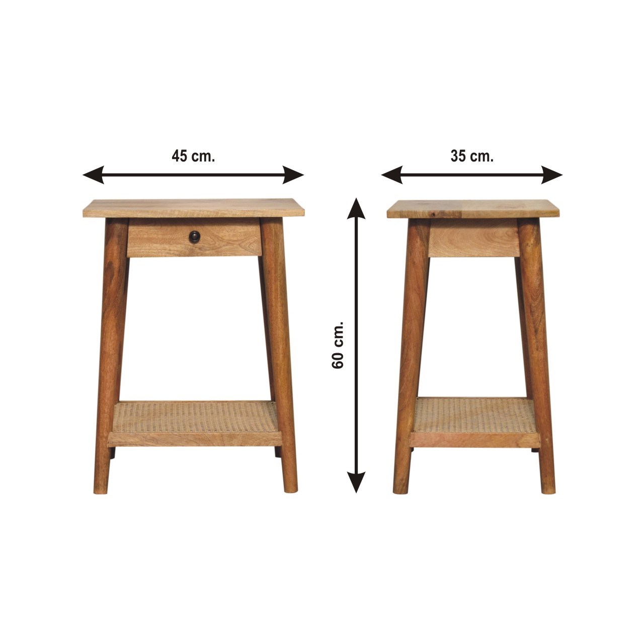 Size chart for Woven Solid Wood End Table Accent Piece | Oak Jute