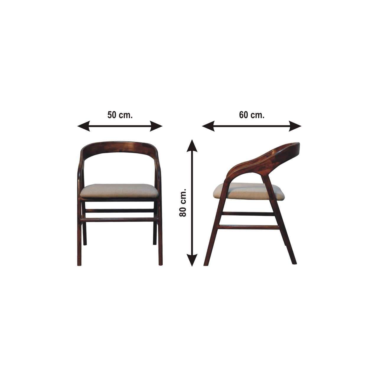 Size chart for Chestnut Linen Deco Chair