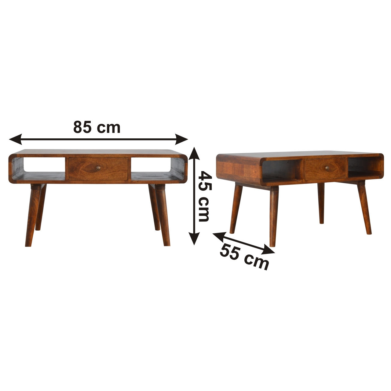 Size chart for Curved Chestnut Coffee Table