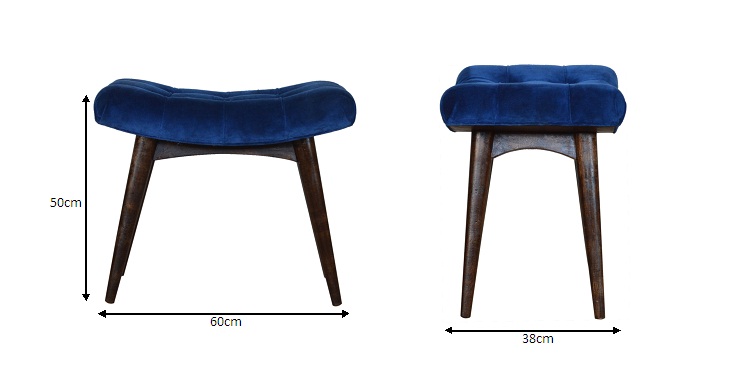 Size chart for Royal Blue Cotton Velvet Bench