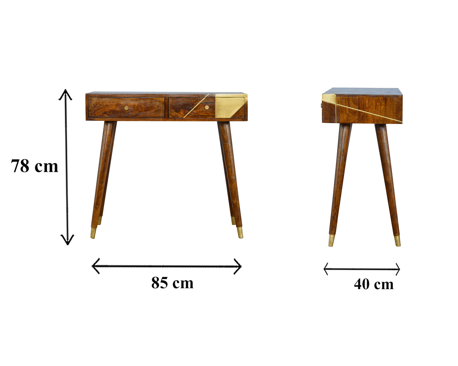 Size chart for Gold Geo Chestnut Console Table