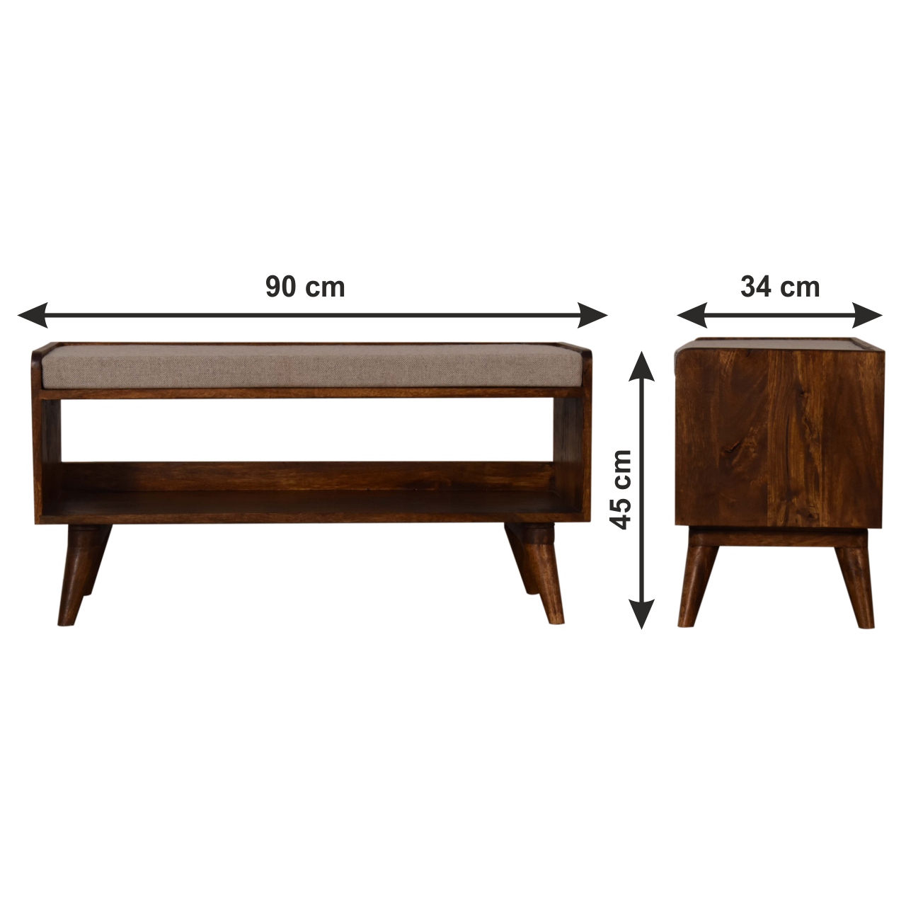Size chart for Brown Tweed Seat Pad Bench | Chestnut
