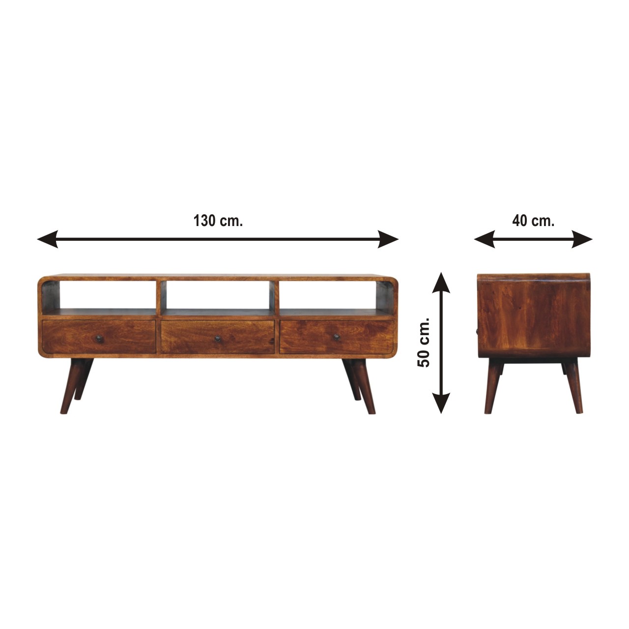 Size chart for Trio Curved Chestnut Media Unit