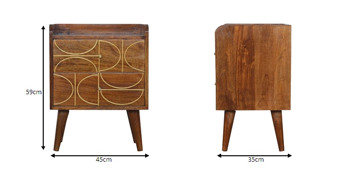 Size chart for Chestnut Inlay Abstract Bedside Table