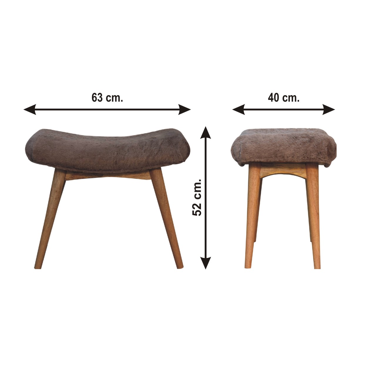 Size chart for Mocha Faux Fur Curved Bench