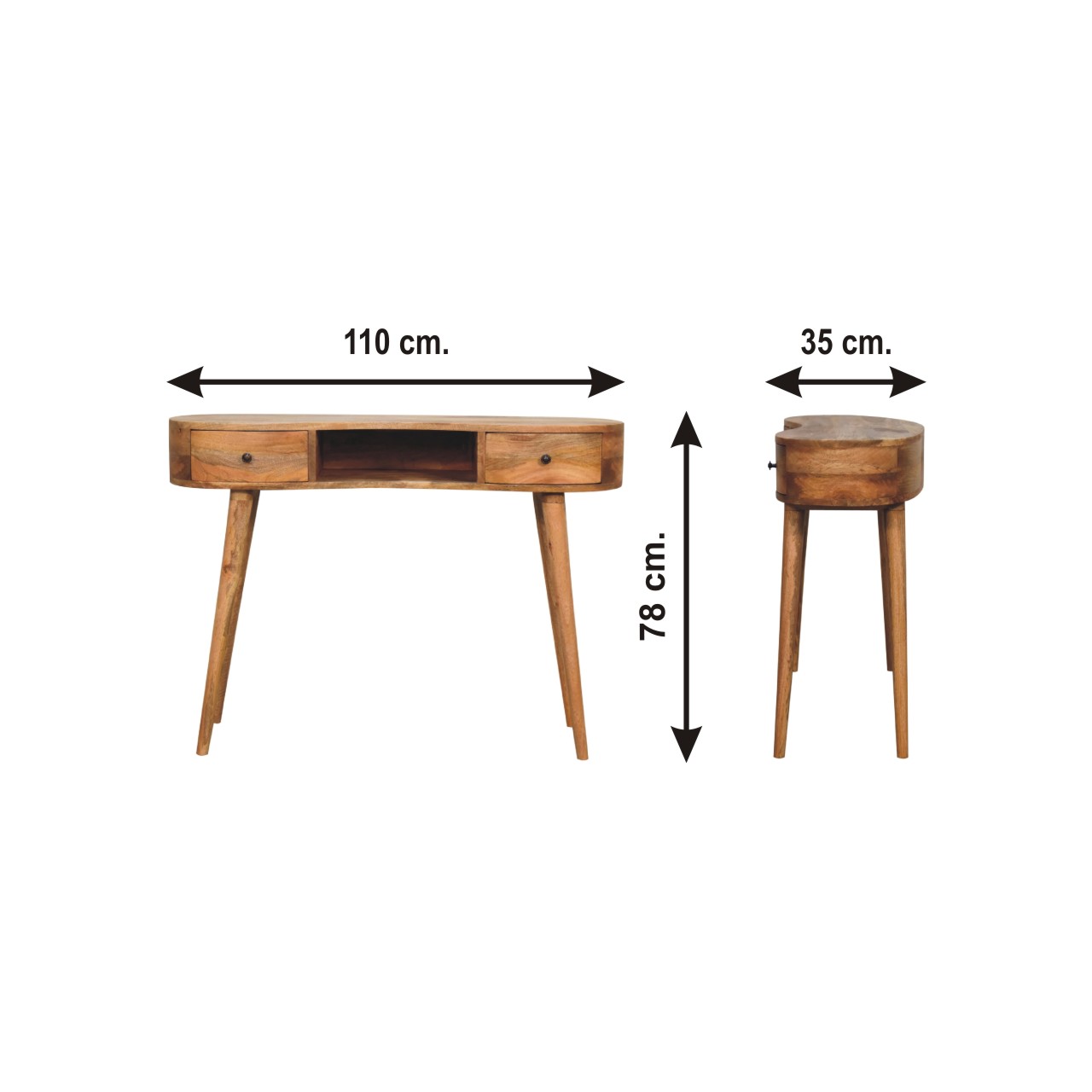 Size chart for Oak-ish Wave Writing Desk
