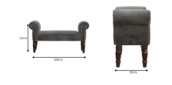 Size chart for Grey Velvet Bench | Cotton Velvet