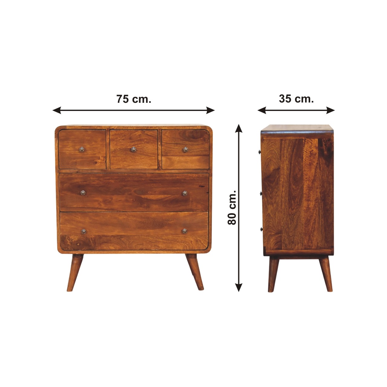 Size chart for 3 over 2 Curved Chestnut Chest