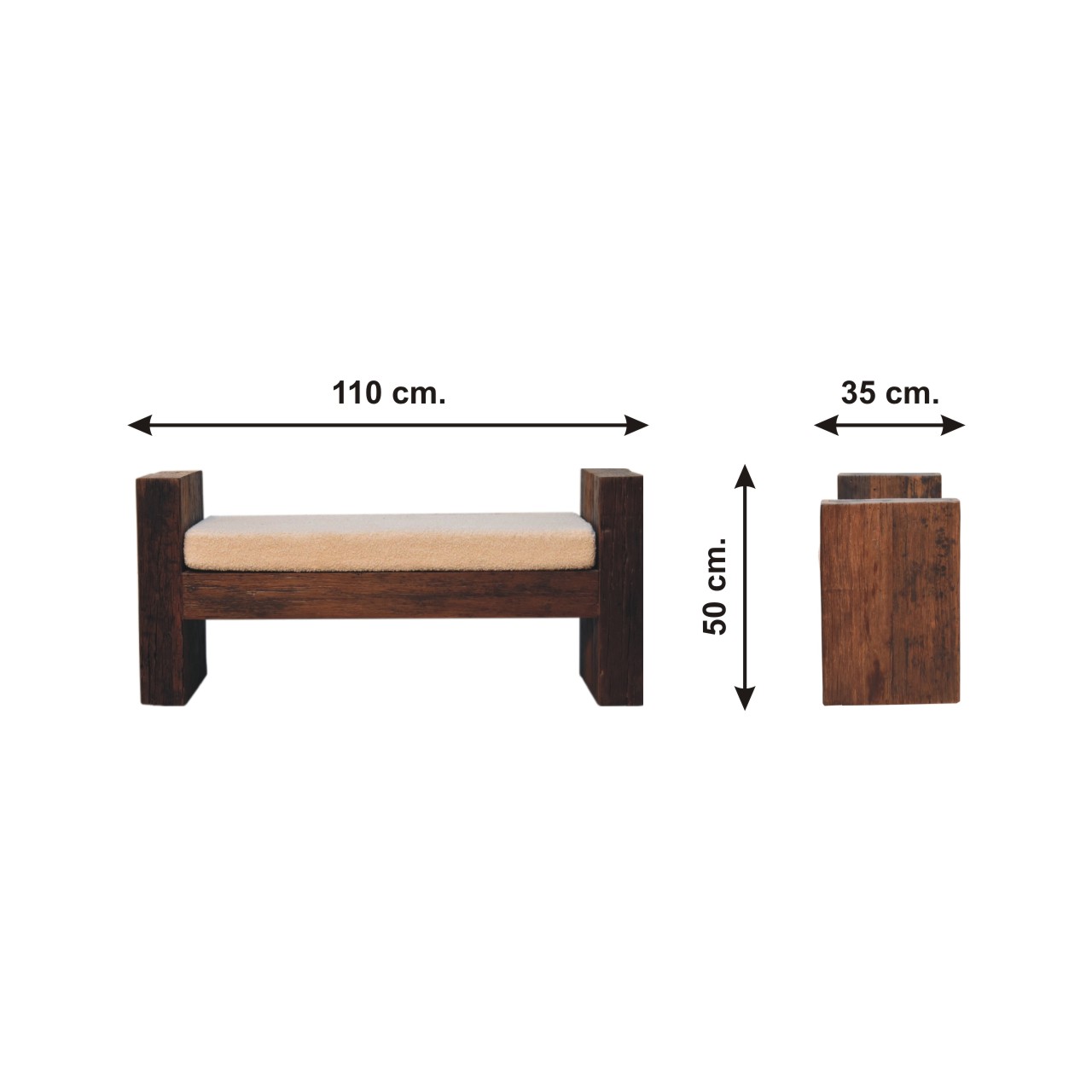 Size chart for Reclaimed Boucle Bench