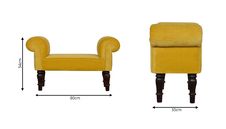 Size chart for Mini Mustard Velvet Bench