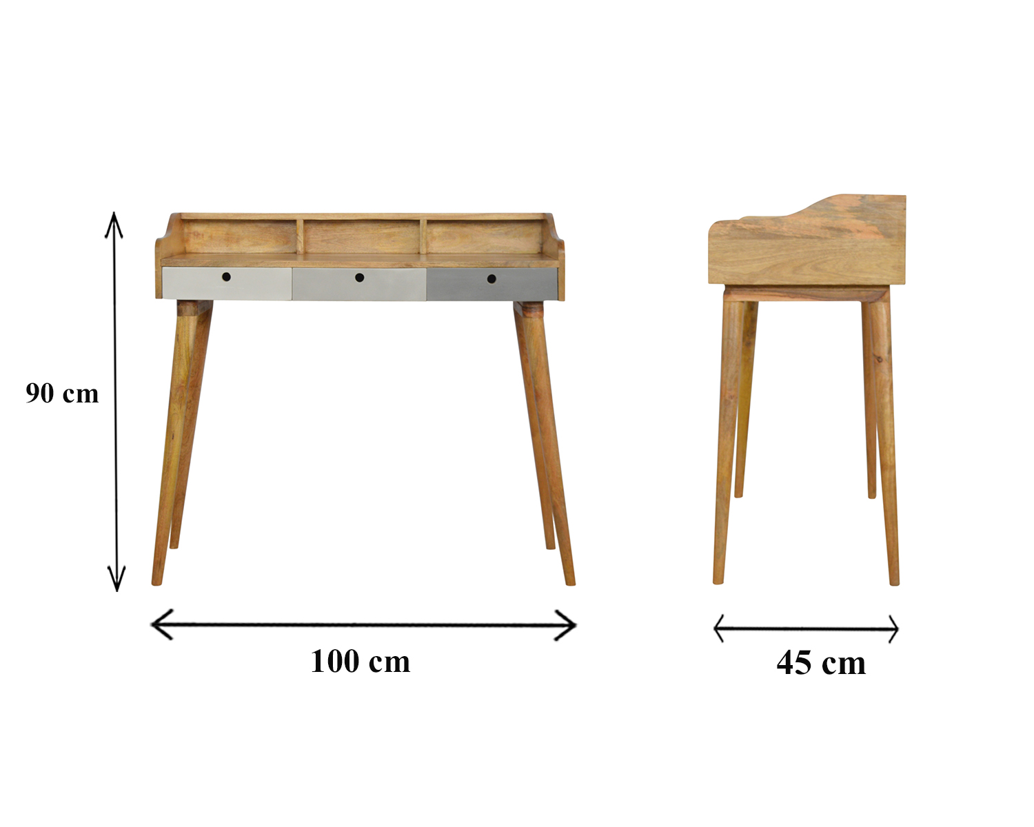 Size chart for Grey Gallery Writing Desk | Oak Solid Mango Wood