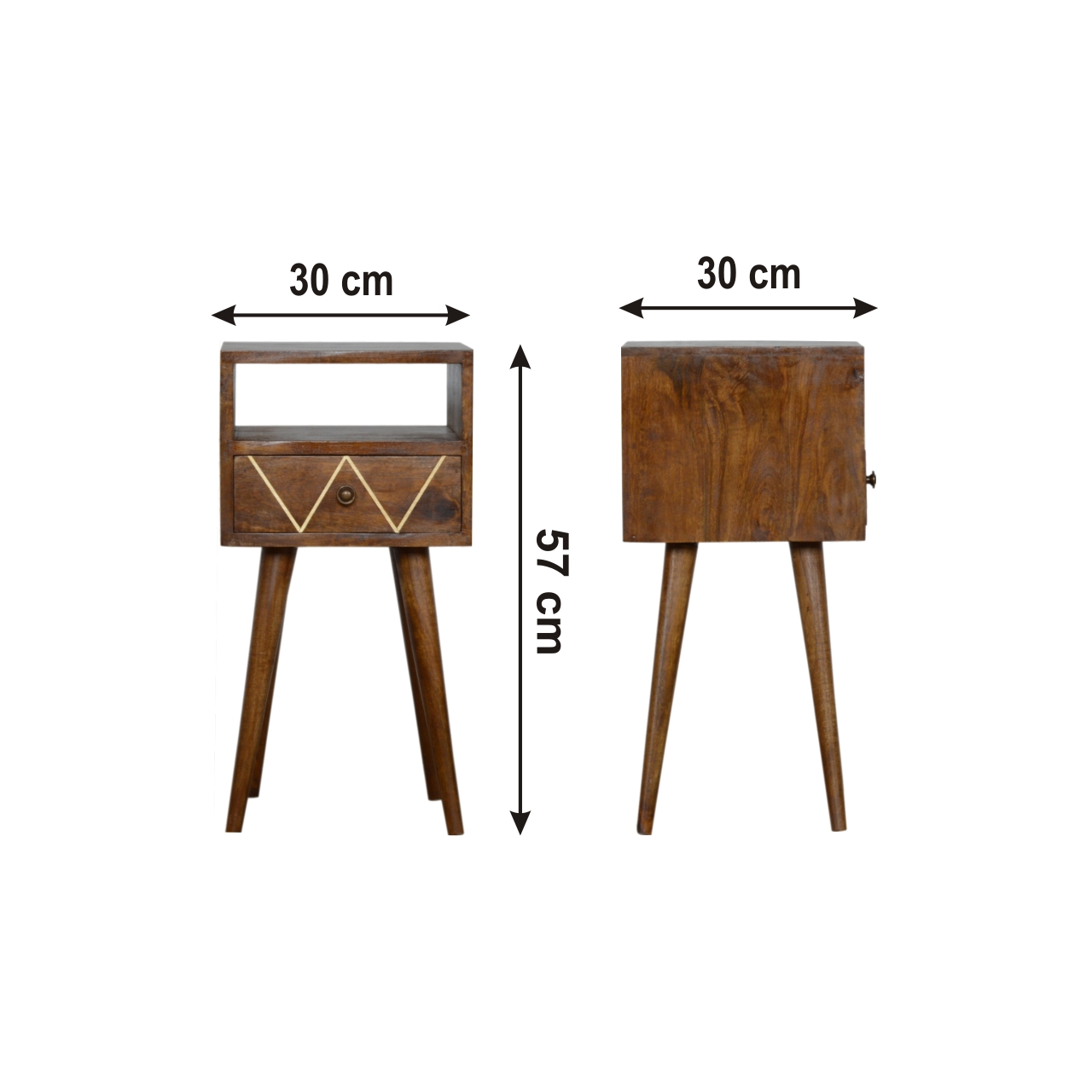 Size chart for Mini Geo Brass Bedside Table