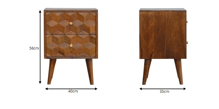 Size chart for Chestnut Cube Carved Bedside Table | Hand-Carved