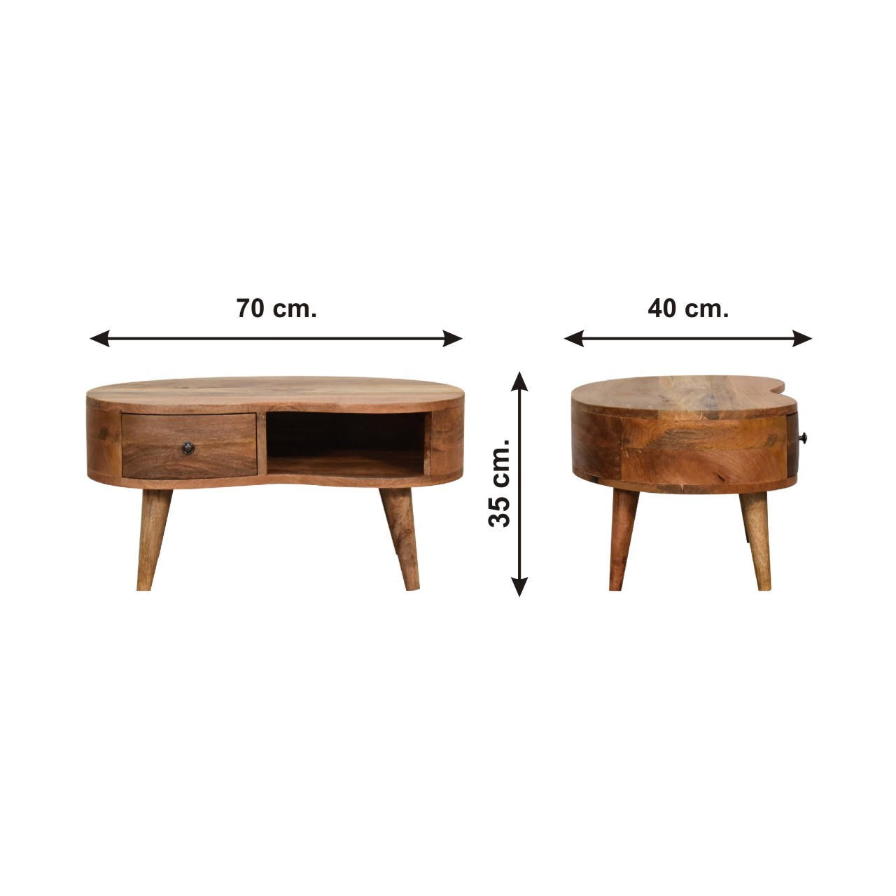 Size chart for Mini Oak-ish Wave Coffee Table