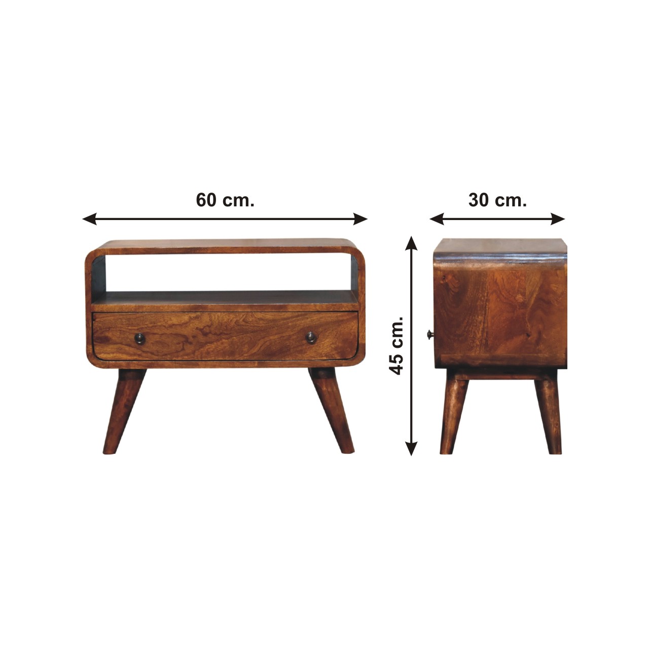 Size chart for Mini Chestnut Curved Media Unit