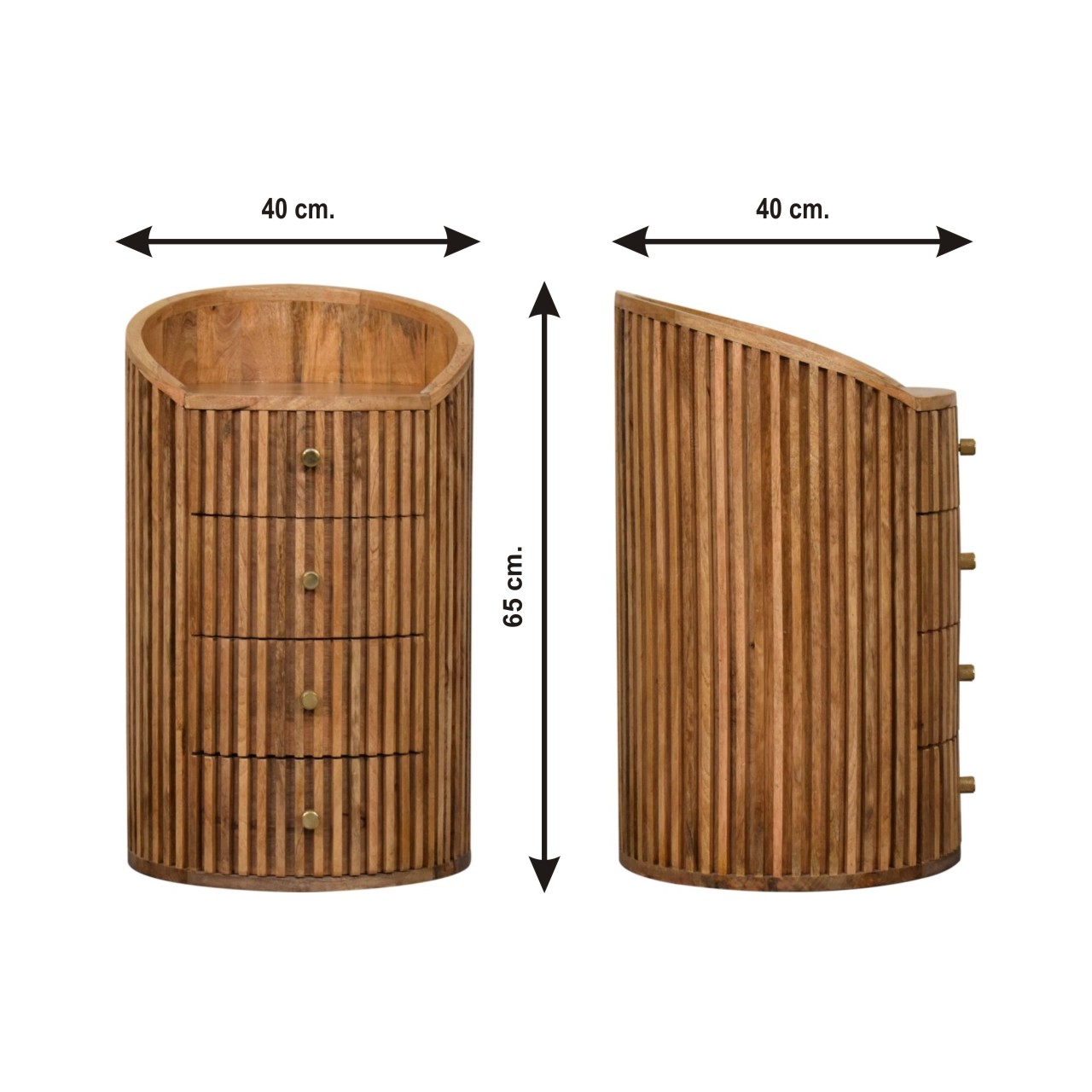 Size chart for Soba Bedside Table | Oak Solid Mango Wood Hand-Carved