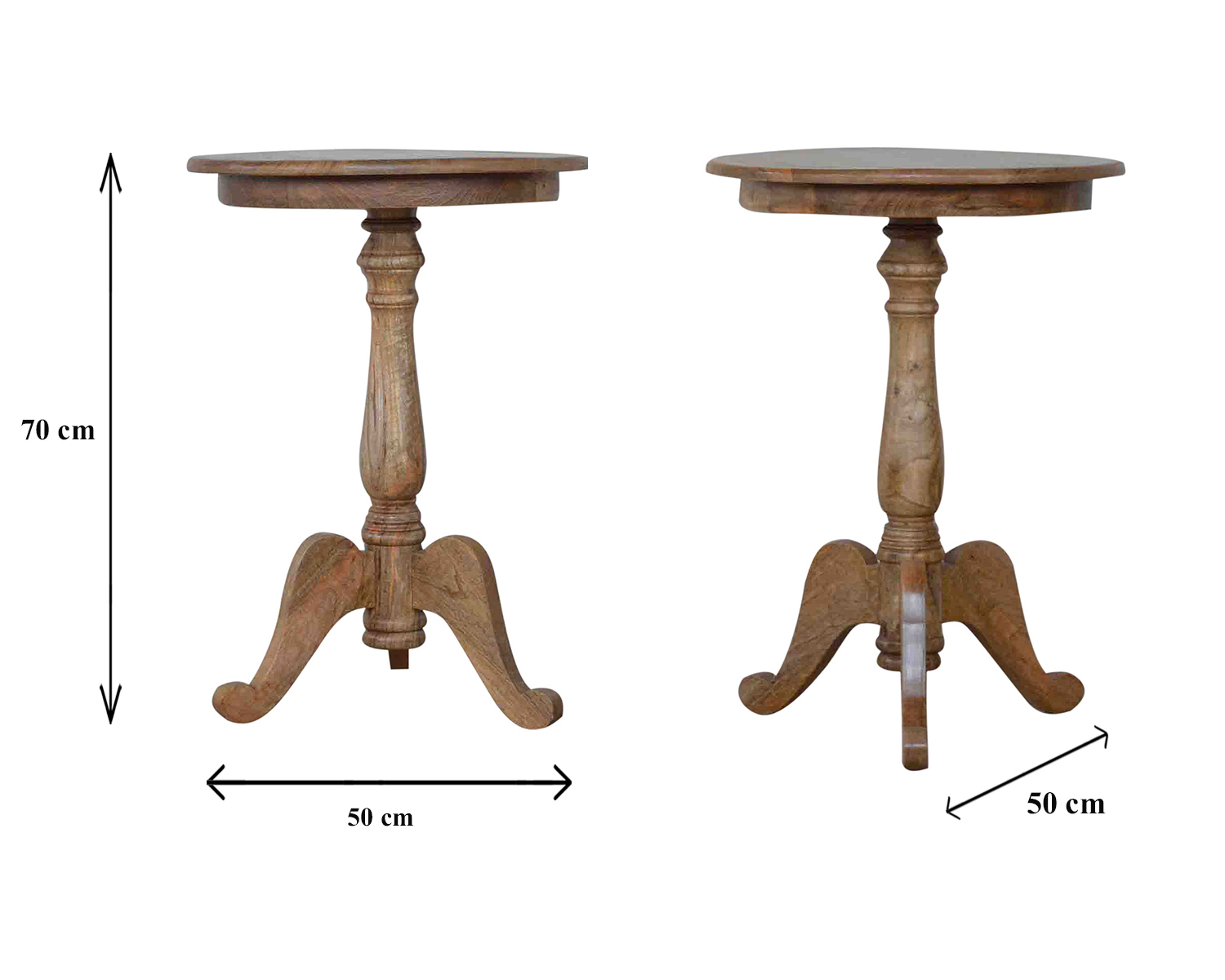 Size chart for Solid Wood Round Tea Table Accent Piece | Oak-Ish Solid Mango Wood