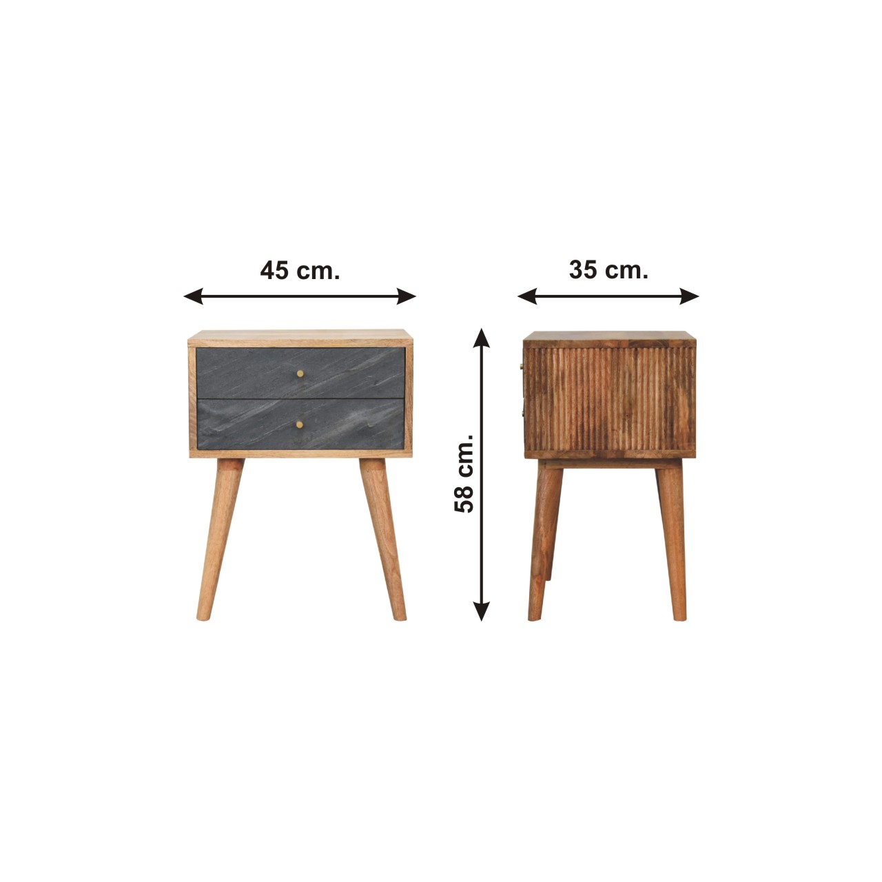 Size chart for Slade Bedside Table | Oak Solid Mango Wood