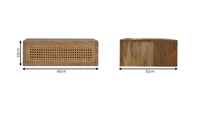 Size chart for Wall Mounted Ratten Bedside Table | Oak Rattan Wall-Mounted
